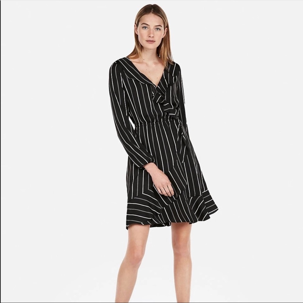 Express Striped Elastic Waist Ruffle Wrap Dress NWT
